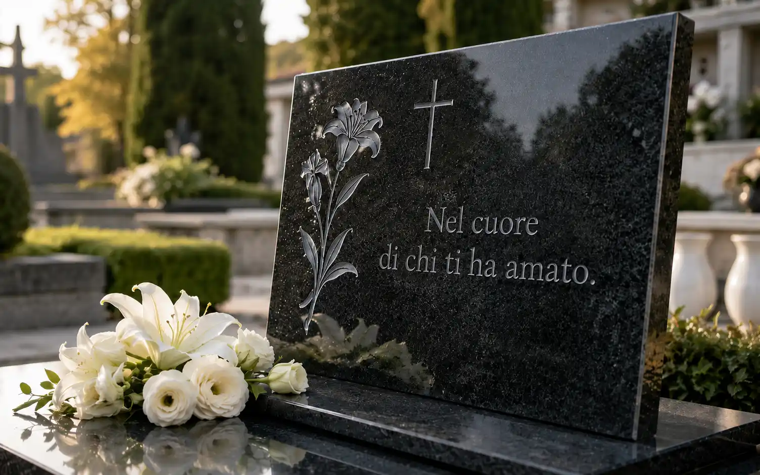 Lapide di marmo nero con iscrizione commemorativa